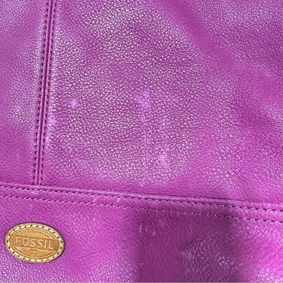 FOSSIL TAYLOR MAGENTA PURPLE+BROWN TRIM LEATHER CROSSBODY,TOTE,HAND BAG - Picture 6 of 9